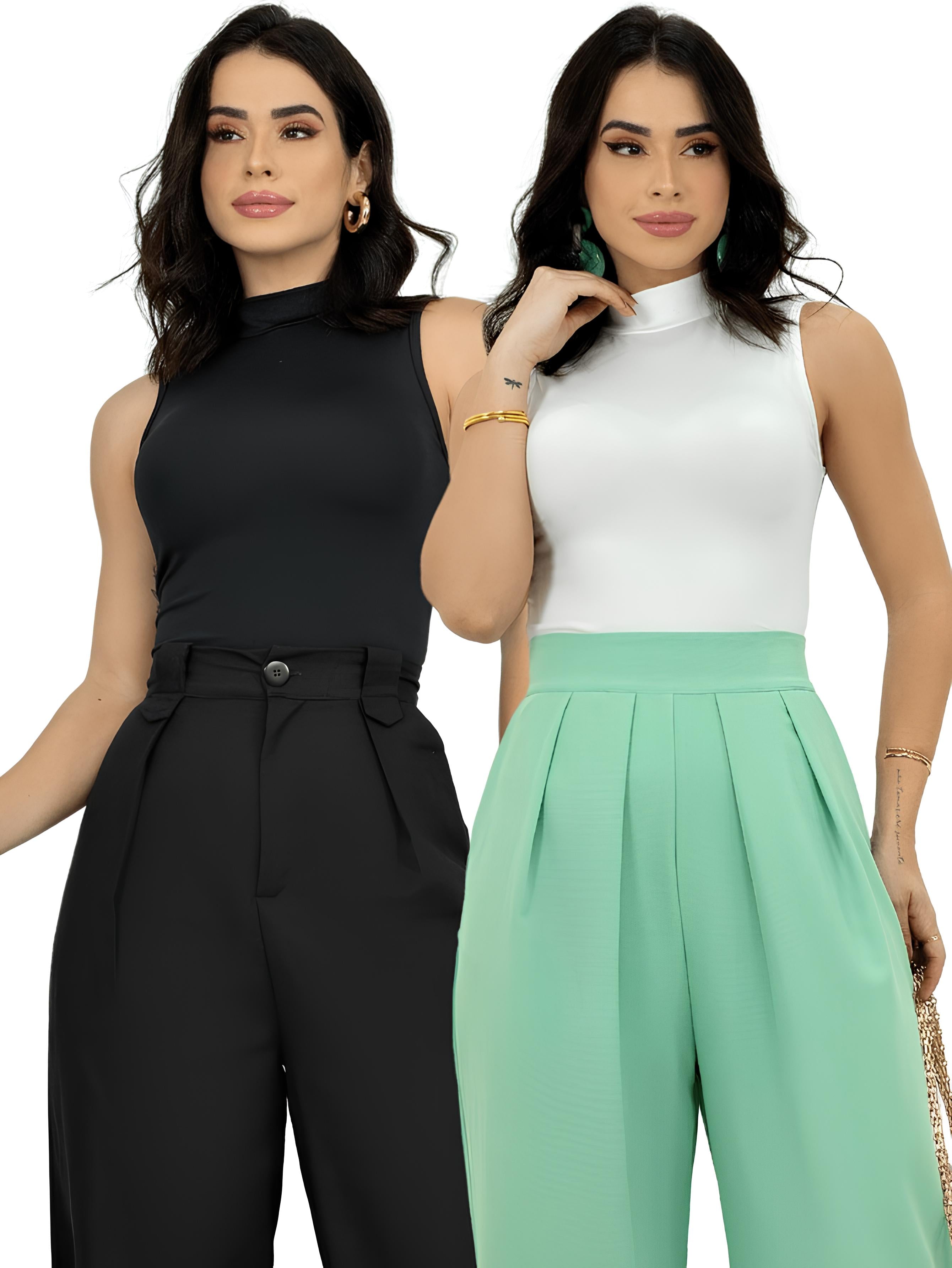 Blusa Regata Gola Alta Suplex (Kit 2 Peças)