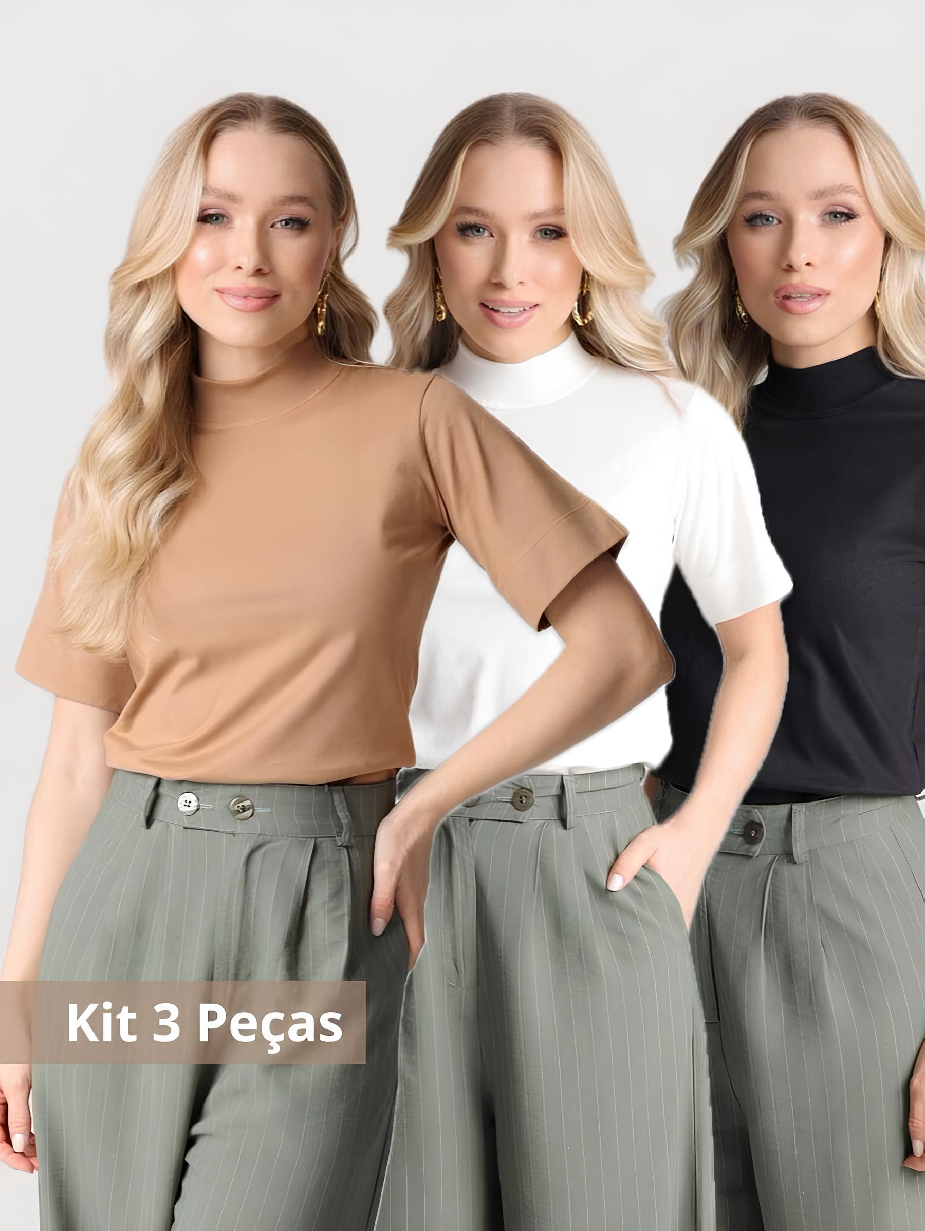 Blusa Manga Curta Raquel (Kit 3 T-Shirt)