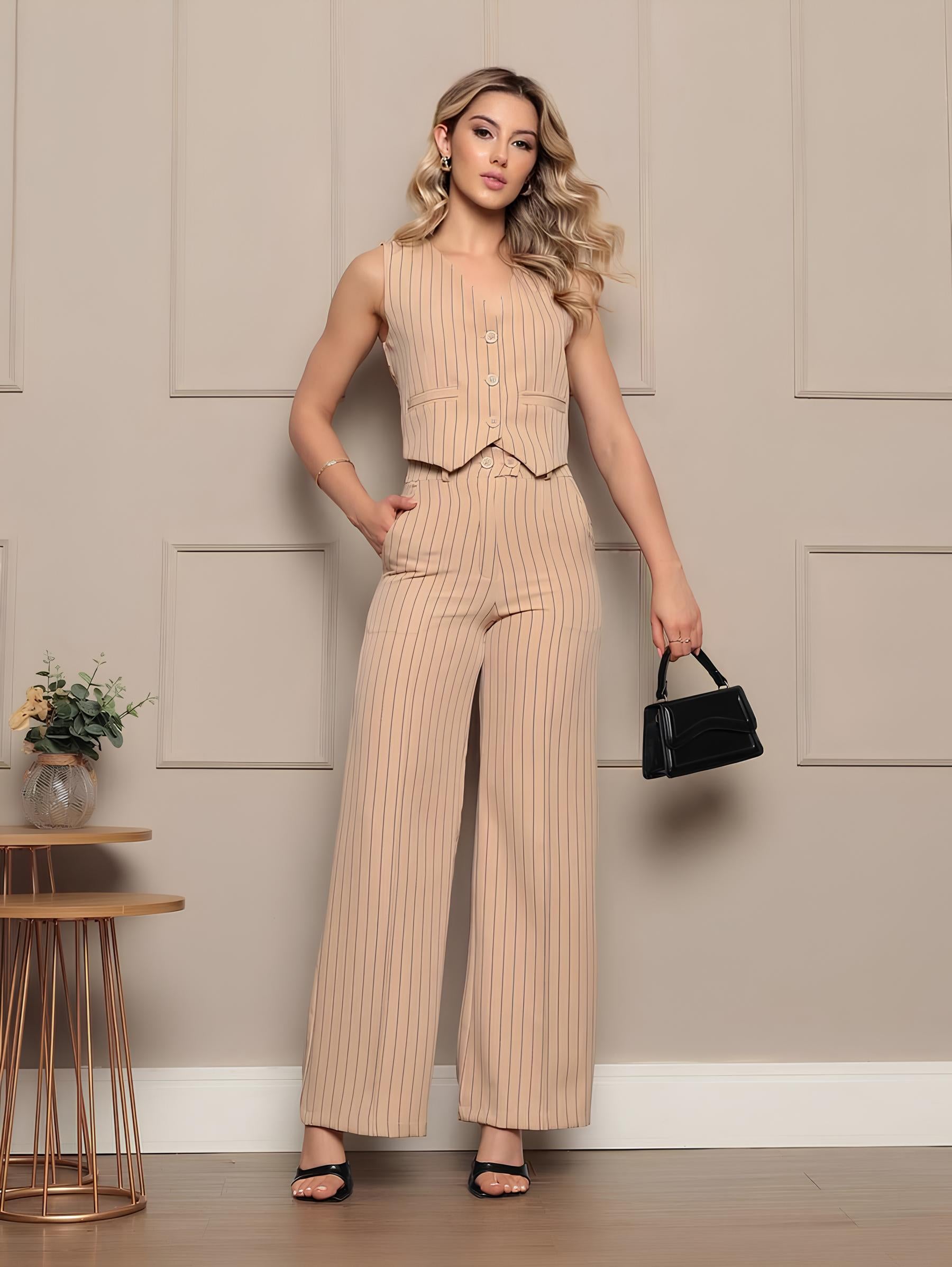 Conjunto Alfaiataria Colete e Calça com Listras