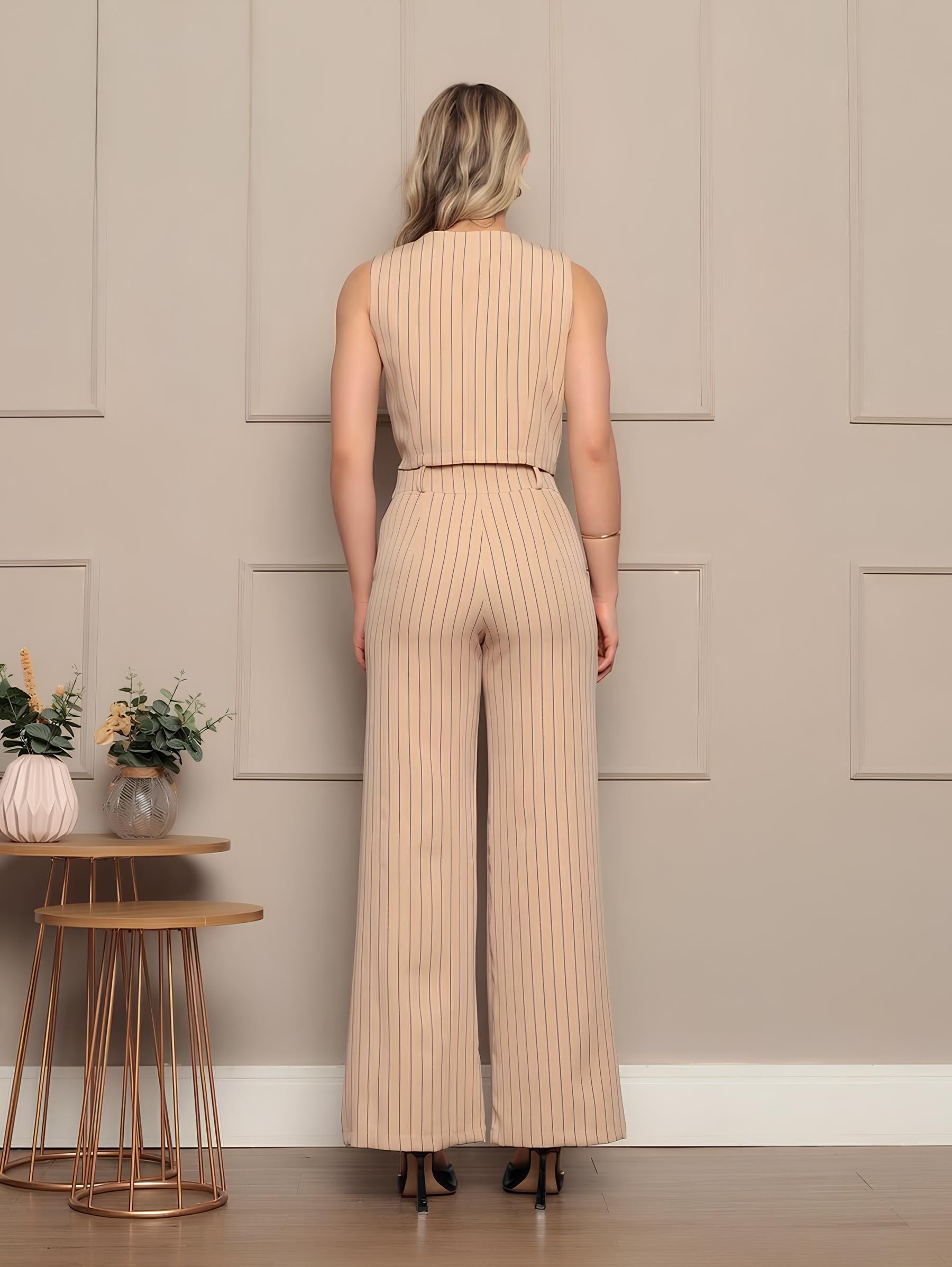 Conjunto Alfaiataria Colete e Calça com Listras