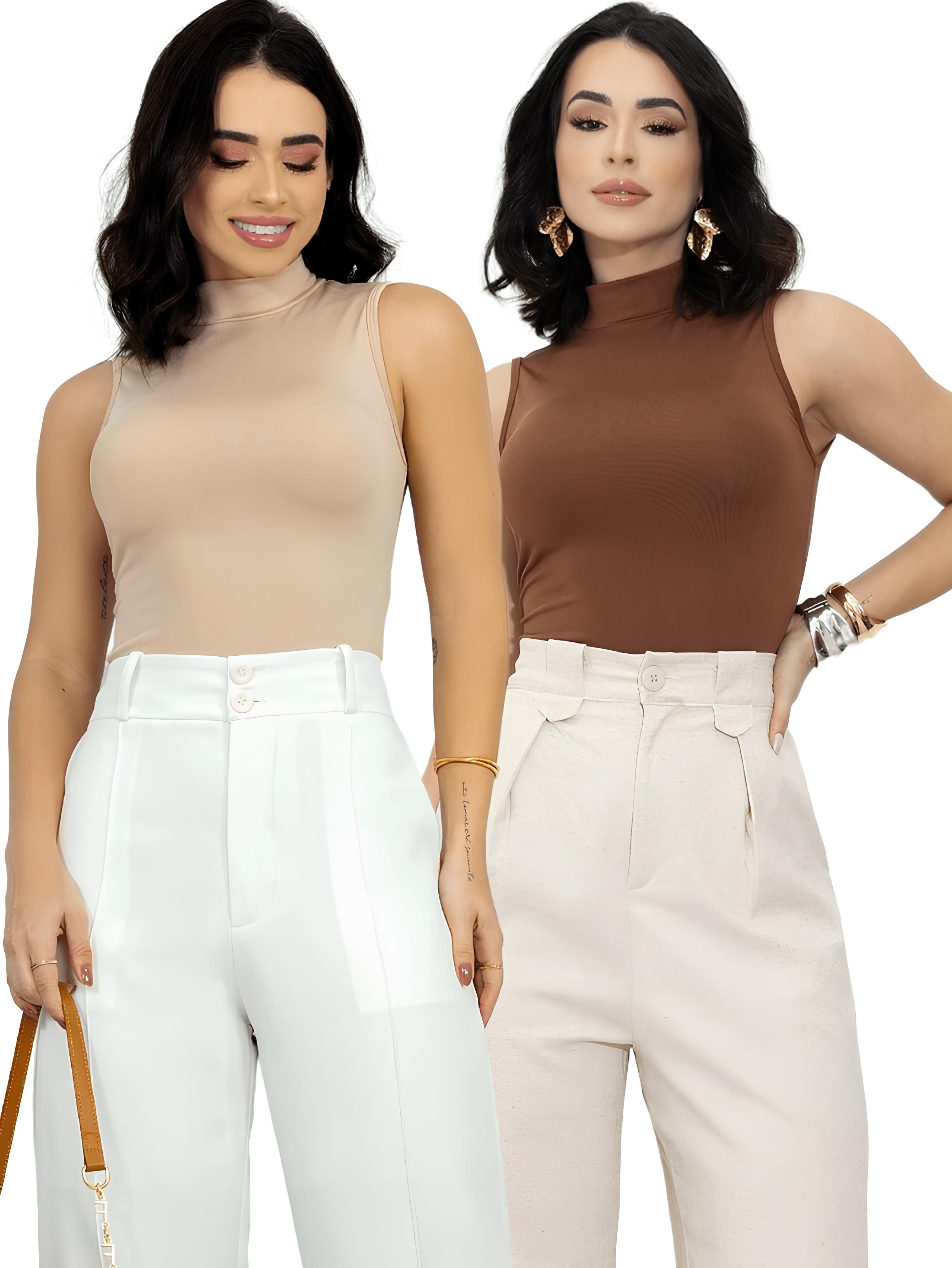 Blusa Regata Gola Alta Suplex (Kit 2 Peças)