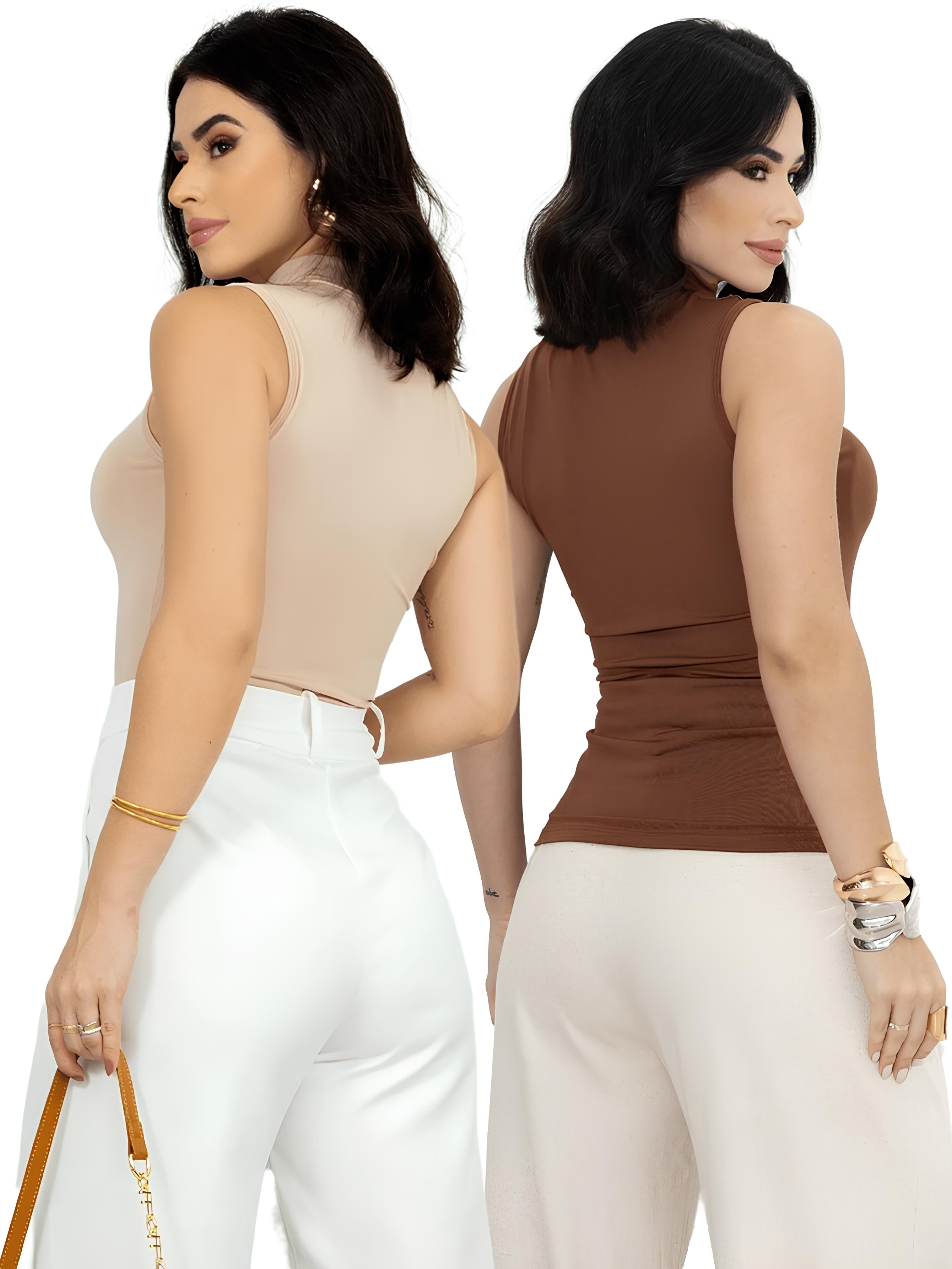 Blusa Regata Gola Alta Suplex (Kit 2 Peças)