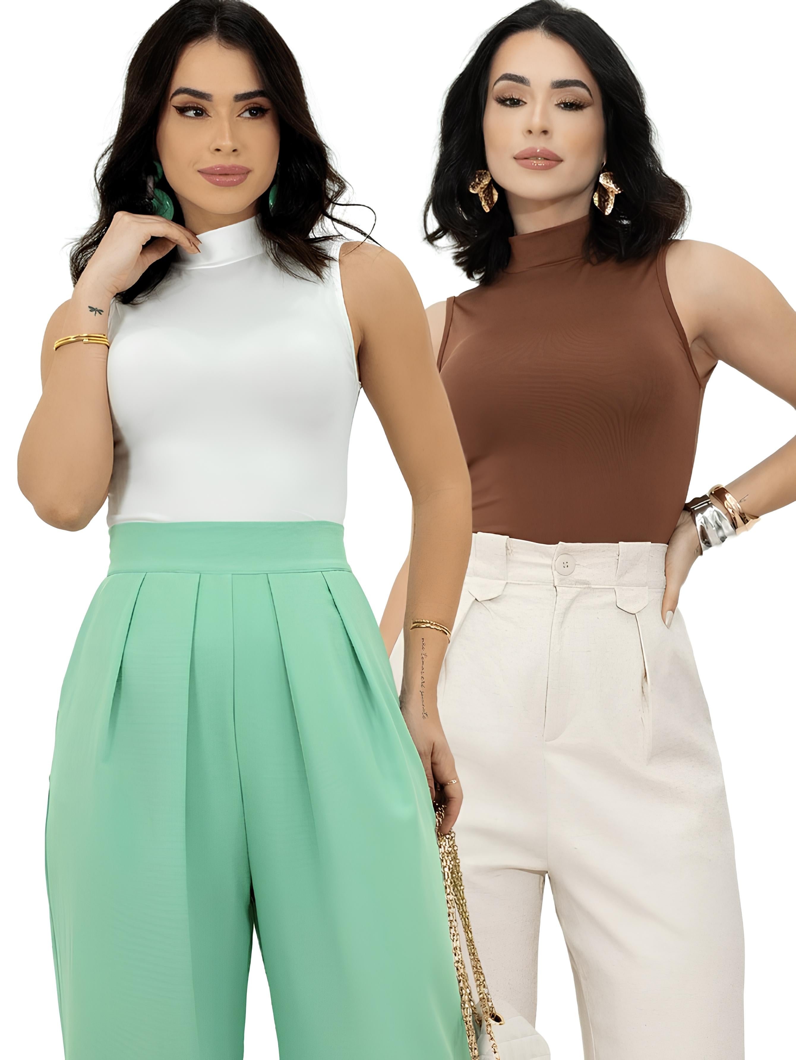 Blusa Regata Gola Alta Suplex (Kit 2 Peças)