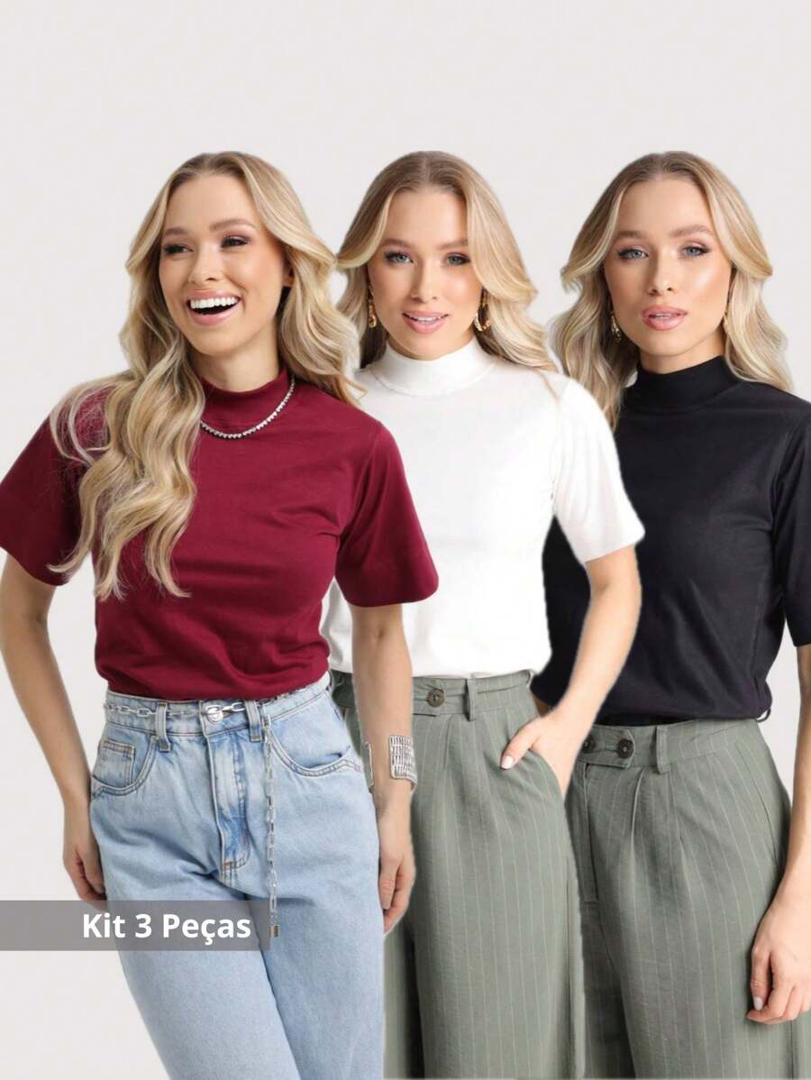 Blusa Manga Curta Raquel (Kit 3 T-Shirt)