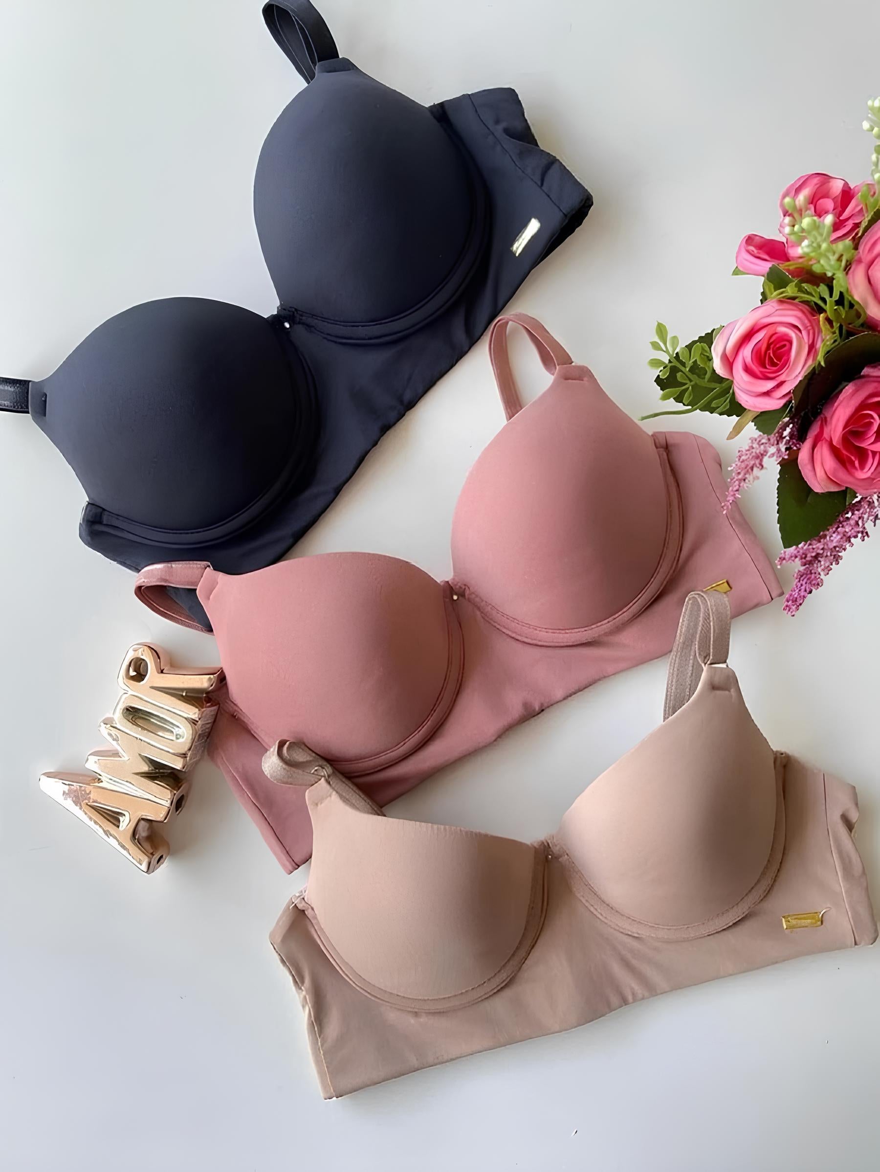 Sutiã com Fecho Triplo e Bojo Reforçado (Kit 3 Peças)