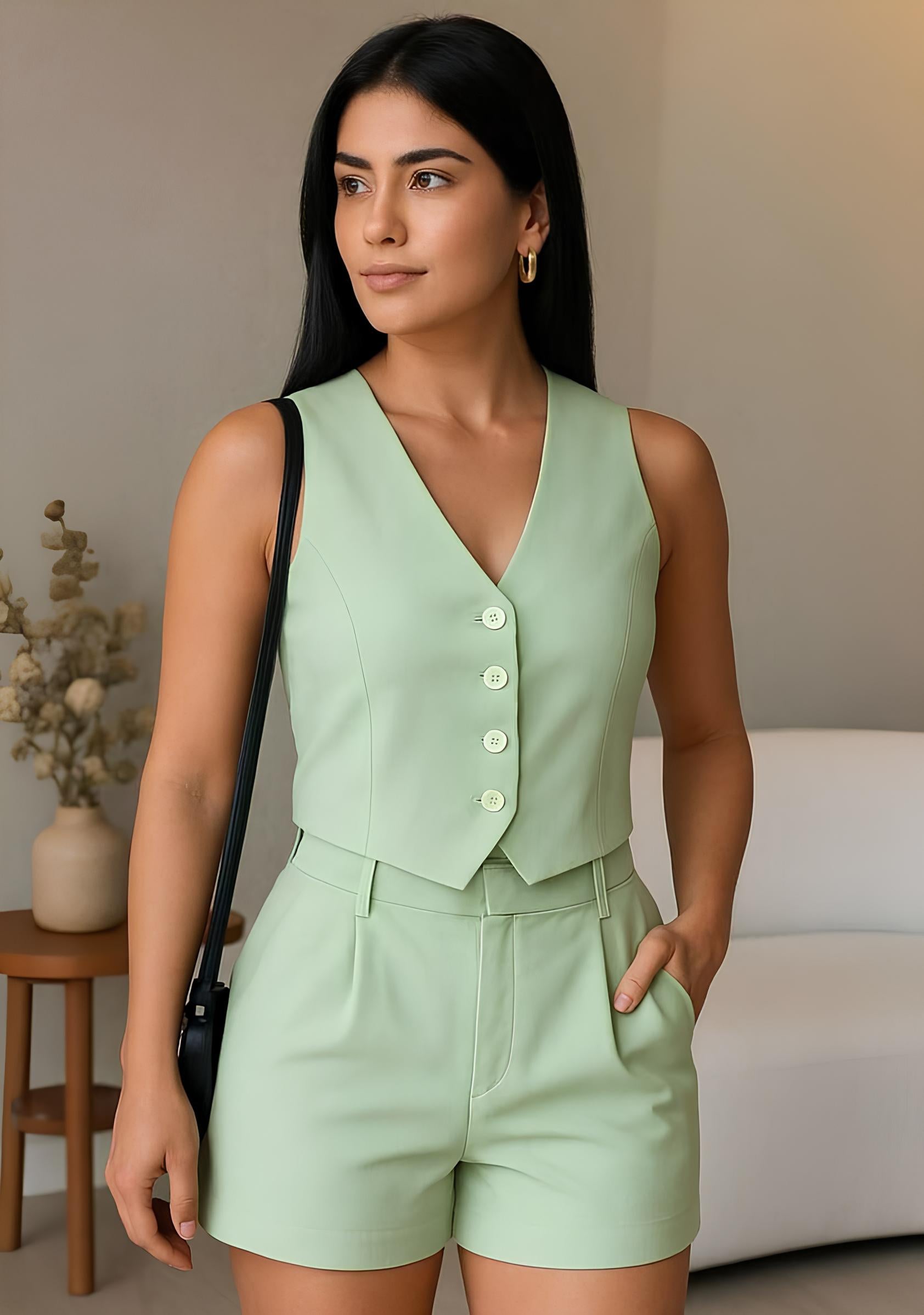 Conjunto Colete e Short em Alfaiataria Sophie