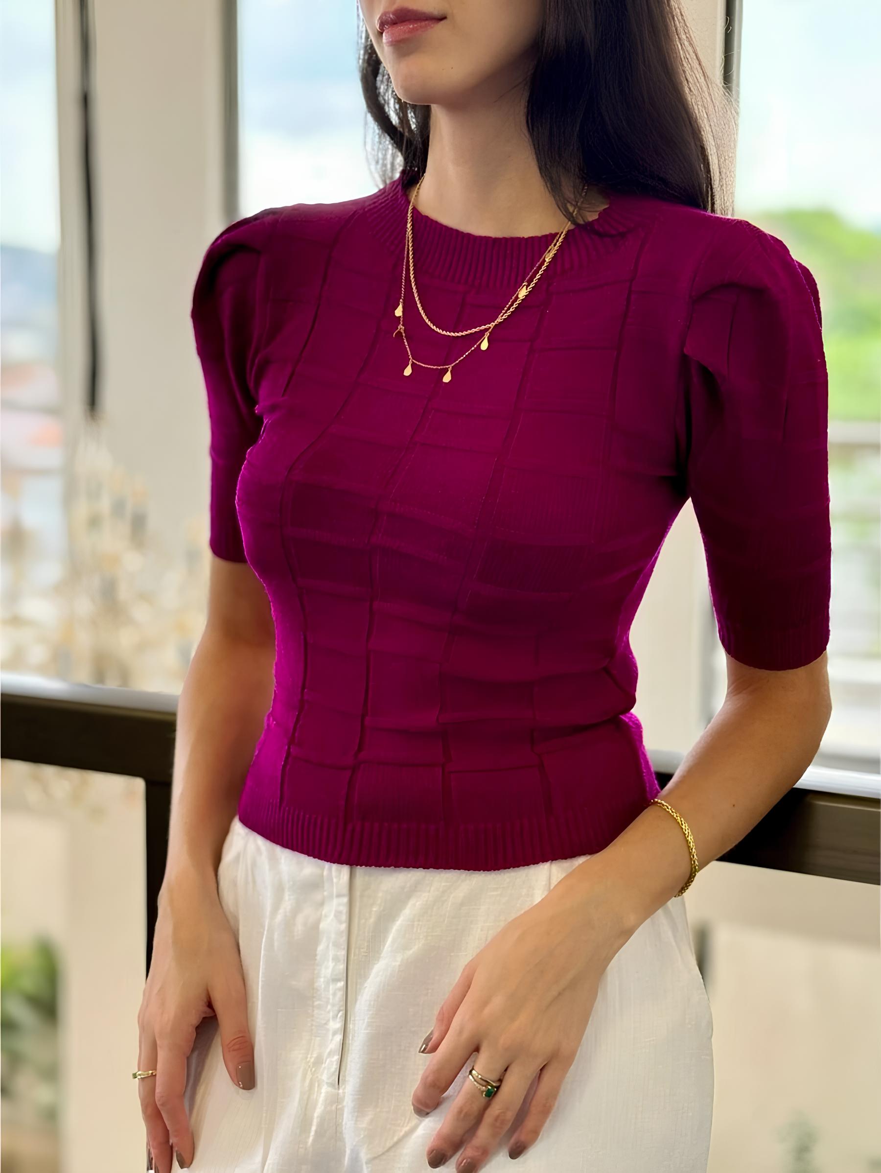 Blusa Curta de Tricot Modal